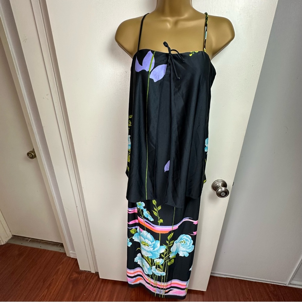 Malihini Hawaii Designers Collection Vintage 60’s/70’s? Black Floral Dress S?
